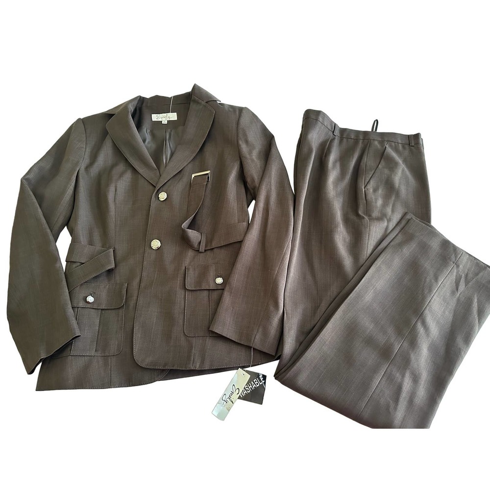 NWT Women Jacket Pants Brown Suit 2pc Set 8 New Washable Dry Clean Work Office
